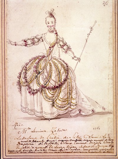 Scenografi: kostymteckning för pastorala "" Zais" av Jean Philippe (Jean-Philippe) Rameau (1683-1764) 1761. Akvarell. av Unknown artist