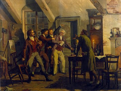 Scenografi av Luigi Morgari (född 1857) för operan "La Boheme" av Giacomo Puccini (1858-1924) 1800-talet av Unknown artist