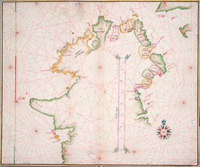 Sjökort över Irlands norra kust, ca 1600 (papper, linne) av Unknown artist