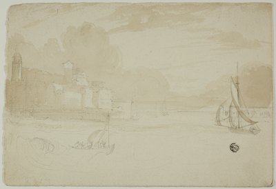 Havshamn med fiskebåtar av Unknown artist