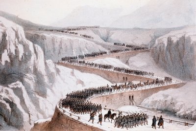 Andra italienska frihetskriget: den franska arméns passage av Moncenisio den 29 april 1859 (tryck) av Unknown artist