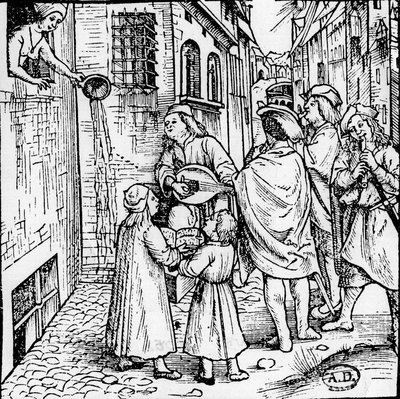 Studentserenad (musiker), Basel, ca 1500 - gravyr, Bibl. av Unknown artist