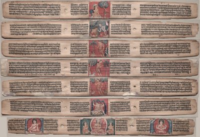 Sju blad från ett manuskript av Gandavyuha-sutra (Skriften av den högsta uppsättningen) av Unknown artist