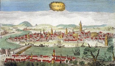 Sevilla - Utsikt över Sevilla - Spanien 1700-talet - av Unknown artist