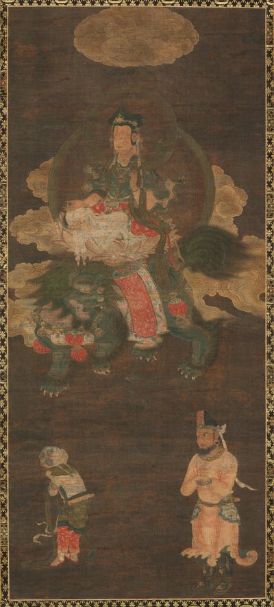 Shakyamuni Triad: Buddha deltog av Manjushri och Samantabhadra (Bodhisattva med lejon) av Unknown artist