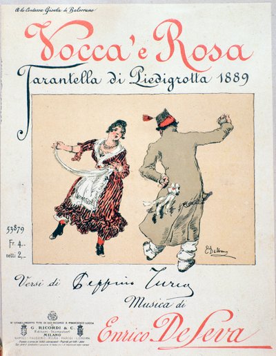 Notomslag på tarantella Vocca e Rosa av Enrico de Leva av Unknown artist