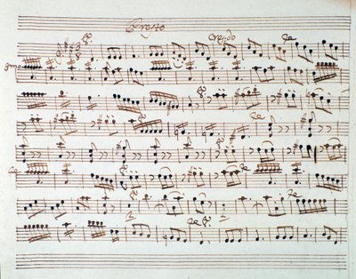 Notblad för den första fiolen i invigningen av Mithridate, King of the Pont, opera av Mozart (1770) av Unknown artist