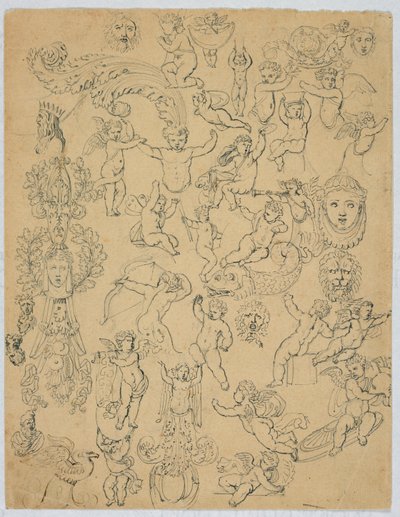 Ark med putti och studier efter antiken av Unknown artist