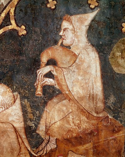 Herde som blåser i en säckpipa Detalj. Fresk från 1300-talet. Från Olite (Navarre) Museum of Navarra, Pamplona av Unknown artist