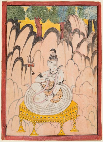 Shiva sitter på en tron i ett landskap av Unknown artist
