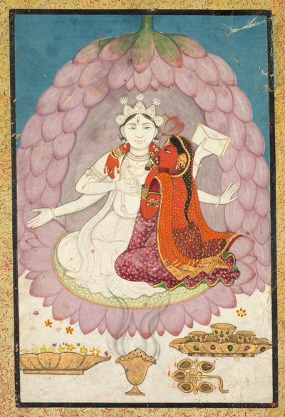 Shiva med Sati sittande i en Lotusblomma av Unknown artist