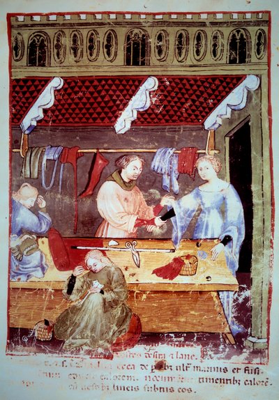Butik och syverkstad. Belysning från mjölkning av medicin och diet "" Tacuinum sanitatis"" av Unknown artist