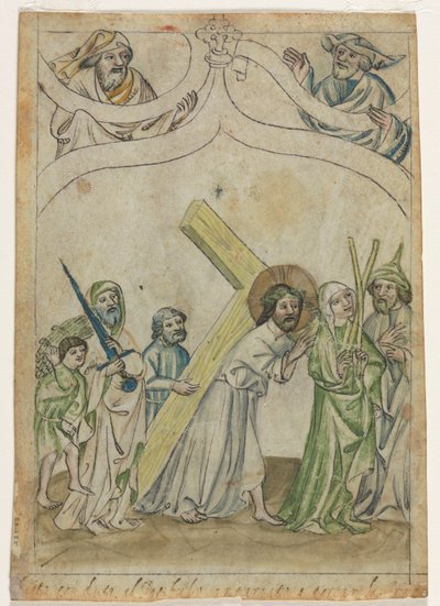 Single Leaf from a "Biblia Pauperum": Christ Carrying the Cross (verso) av Unknown artist