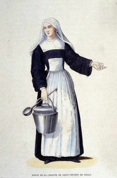 Syster till Saint Vincent de Pauls välgörenhet. Gravyr från ett album på religiösa beställningar, Paris av Unknown artist