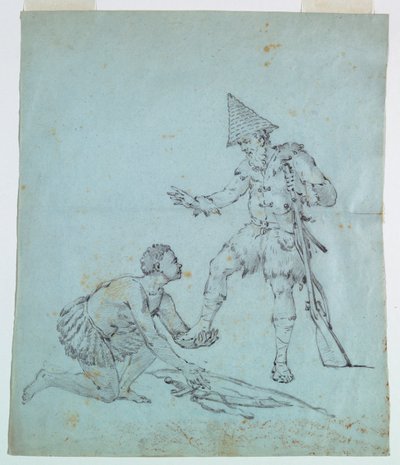 Skiss för ett bomullstryck: Robinson Crusoe av Unknown artist