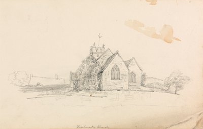 Skiss av en liten lantlig kyrka; skiss av ett skepp av Unknown artist