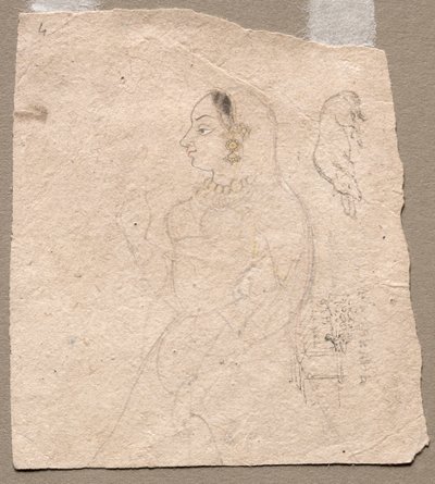 Skiss av en kvinna med en elefant och andra djur på baksidan av Unknown artist