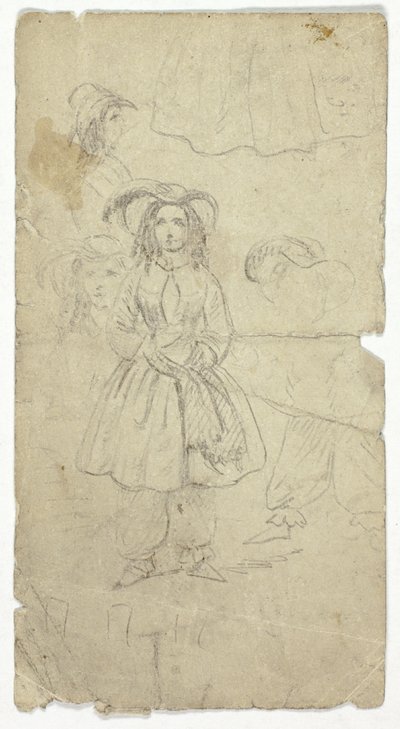 Skisser av ung flicka (recto); Skisser av banjospelare (verso) av Unknown artist