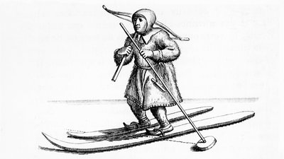 Ski Lapon av ojämn längd - i "" Laponia"" av Johanes Schefter, gravyr av Unknown artist