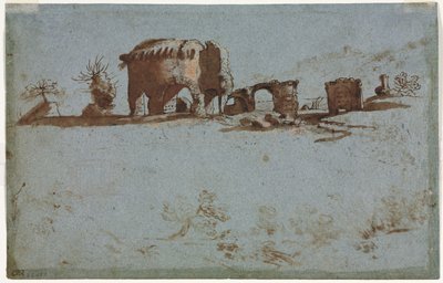 Liten grupp romerska ruiner (verso) av Unknown artist