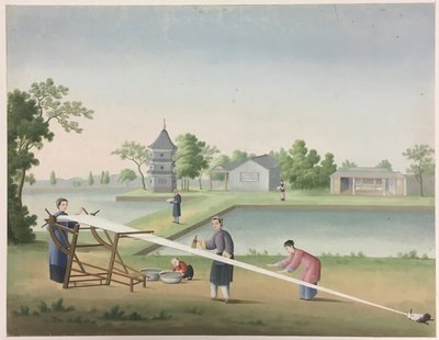 Spinning av tyg, beredning av teblad, beredning av silke av Unknown artist