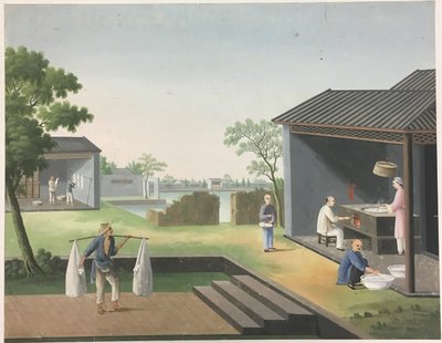 Spinning av tyg, beredning av teblad, beredning av silke av Unknown artist