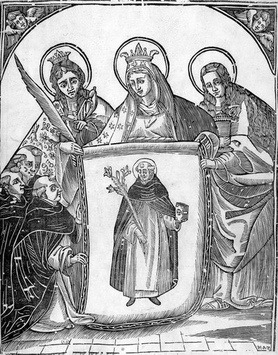 St Thomas av Aquino omgiven av helgon. av Unknown artist