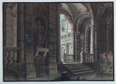 Scendesign, antika ruiner, interiör av Unknown artist