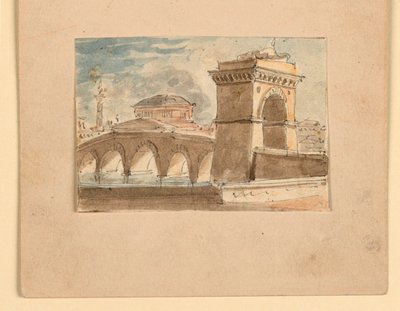 Scendesign, bro över vatten av Unknown artist