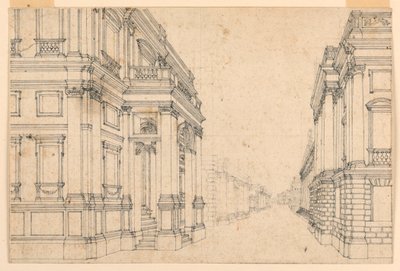 Scenografi: Stadsgata med palats av Unknown artist