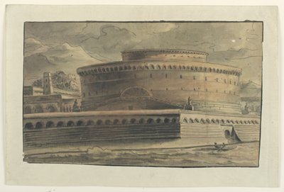 Scendesign: Exteriör av cirkulär byggnad av Unknown artist