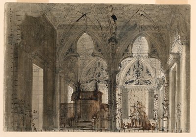 Scenografi, interiör av gotiska kyrkan av Unknown artist
