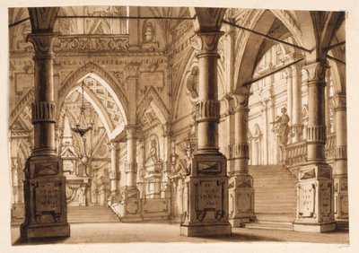 Scenografi, interiör av gotiska kyrkan av Unknown artist