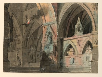 Scenografi, interiör av gotiska kyrkan av Unknown artist