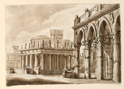 Scenografi, torg med offentlig byggnad av Unknown artist