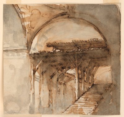 Scenografi, trappa i en halvförstörd byggnad av Unknown artist