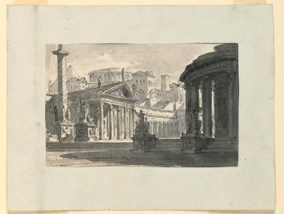 Scenografi, utsikt över antika staden av Unknown artist