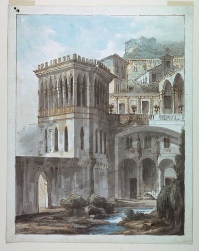 Scenografi, utsikt över staden på sluttningen av Unknown artist