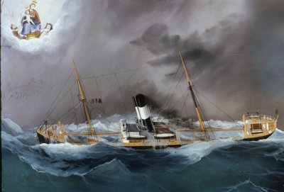 Ångbåt i en storm. av Unknown artist