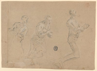 Studier (a) Tre knäböjande herdar. (b) Två armar av Unknown artist
