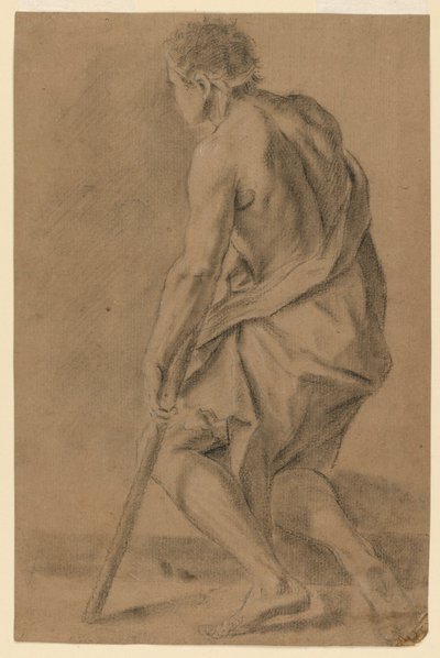 Studie: En halvnaken man med en krycka av Unknown artist