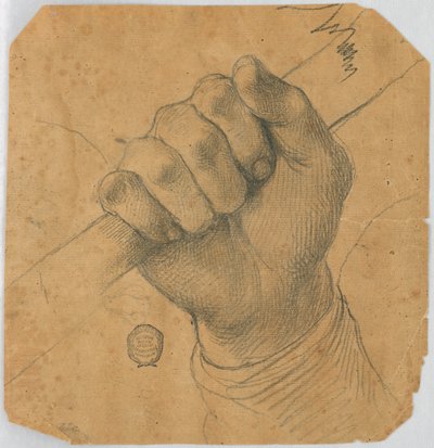 Studie: En mans hand som håller en pinne av Unknown artist