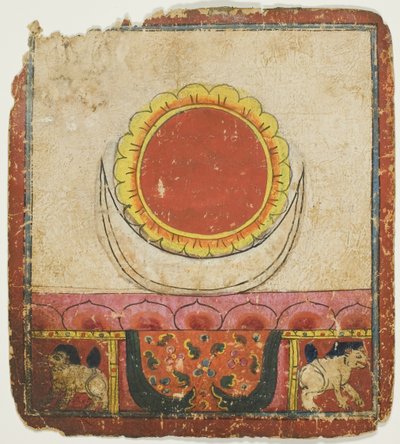 Sol, måne och lotus på lejonets tron, från en uppsättning initieringskort (Tsakali) av Unknown artist