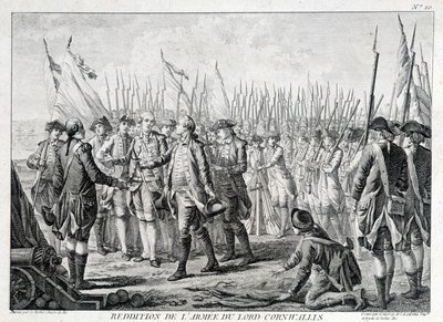 Överlämnande av Lord Cornwallis (1738 - 1805) brittiska armé till Amerika den 19 oktober 1781. av Unknown artist