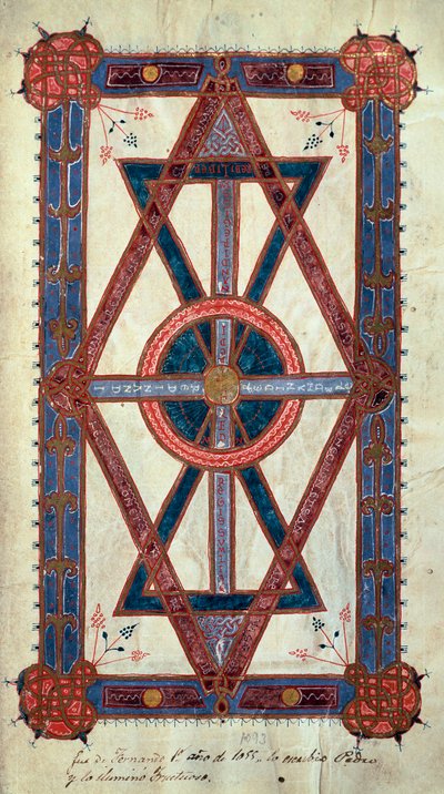 Symbolisk representation av Kristus: "" Ego sum Alpha et Omega, primus et novissimus"" Sidan hämtad från Ferdinand I:s timbok (Fernando I av Leon och Kastilien). av Unknown artist