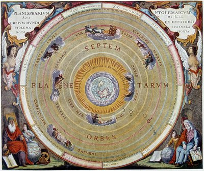 System av Ptolemaios värld - från ap. "Harmonia Macrocosmica"" av André Cellarius av Unknown artist