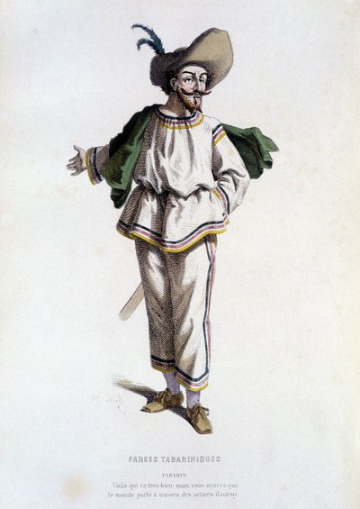 Tabarin, ""karaktär av Farces Tabariniques"" (av Tabarin 1622), i ""Fransk teater på 1500- och 1600-talet, före Moliere"" av Edouard Fournier. av Unknown artist