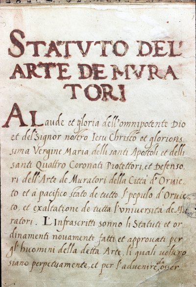 Table des corporations, status för macons i staden Orvieto, Italien av Unknown artist