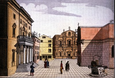 Teatro La Fenice (Fenix) (kolorerad gravyr) av Unknown artist