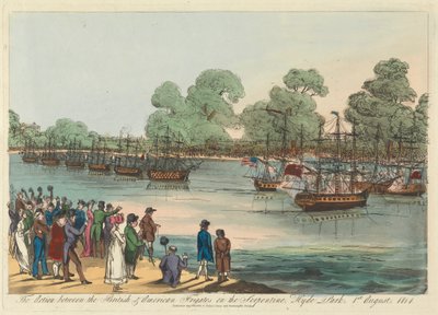 Handlingen mellan de brittiska och amerikanska fregaterna på Serpentinen, Hyde Park 1 augusti 1814 av Unknown artist